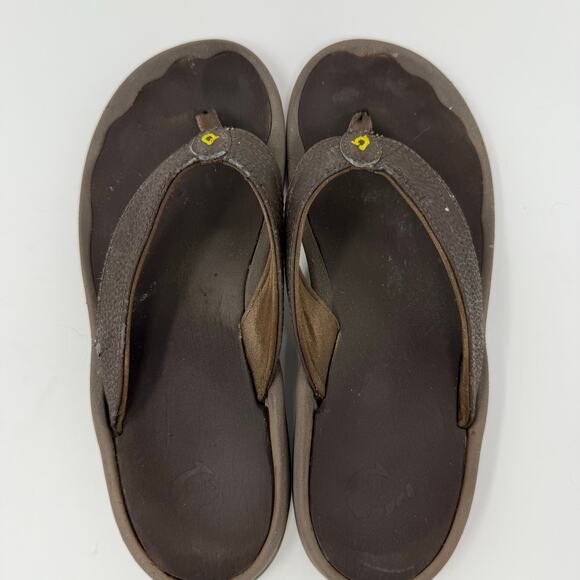 OluKai ‘Ohana Flip Flops Women’s Size 8 – Dark Brown Java Leather Thong Sandals - Picture 5 of 7